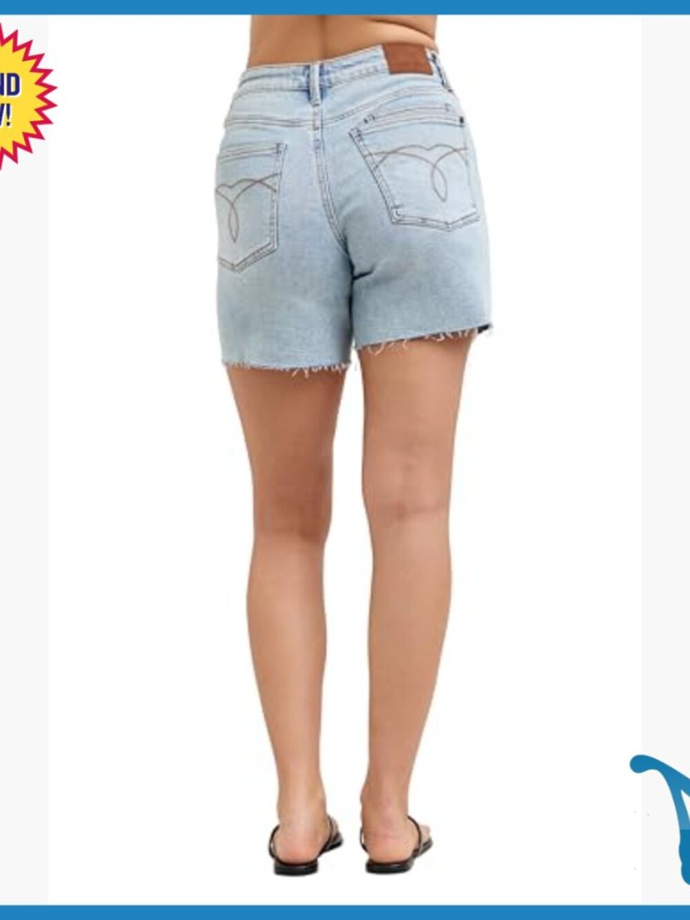 Mid Rise Denim Shorts with Tummy Control, Casual Double Pocket Style - Picture 2 of 5